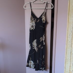 Black Floral Slip Dress with Beige Blooms